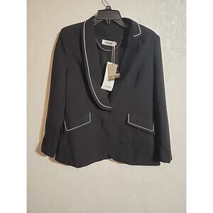 Susielady Ideal Lifestyle Blazer Jacket sz L Black Shoulder Pads Single Button